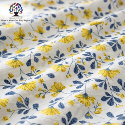 Image of Dream Living Printed Floral Single Bedsheet with 1 Pillow Cover | 120 GSM | 150x220 Cm | White