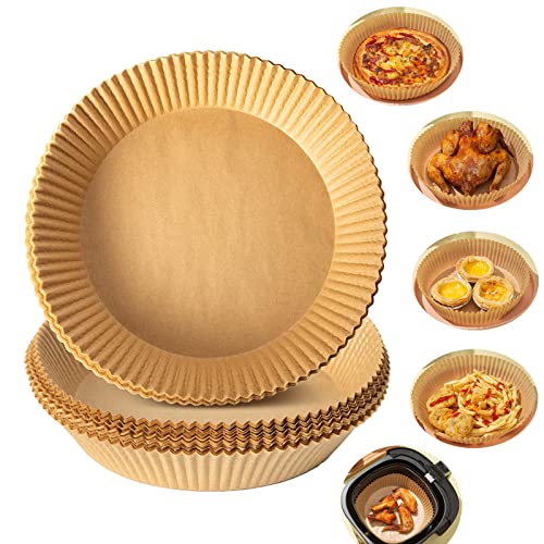 Backpapier Airfryer, 100 Stück Backpapier für heißluftfritteuse, Rund Luftfritteuse Pergamentpapier, Antihaft-Einweg Ölfest Backpapier für HeißLuftfritteuse Bratpfanne Ofen Mikrowell (16cm) Cover