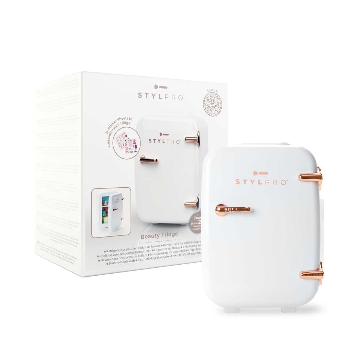 StylPro Mini Beauty Fridge 4L – Portable Skincare for Makeup, Cosmetics & Serums – Small Fridge & Cooler Warmer, Rose Gold for Bedroom, Eye Creams & Face Masks [Energy Class A]