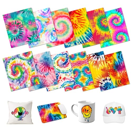 HTVSTD Tie Dye Swirl Sublimation Transfer Ink Paper 12 Sheets 12'' x 10'' Water Color Sublimation Paper Transfer Sheets for Mugs Tumblers DIY