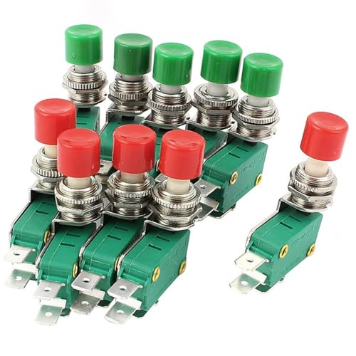 Interruptor mini SPDT momentáneo de 10 piezas con botón rojo y verde 16A 250V CA