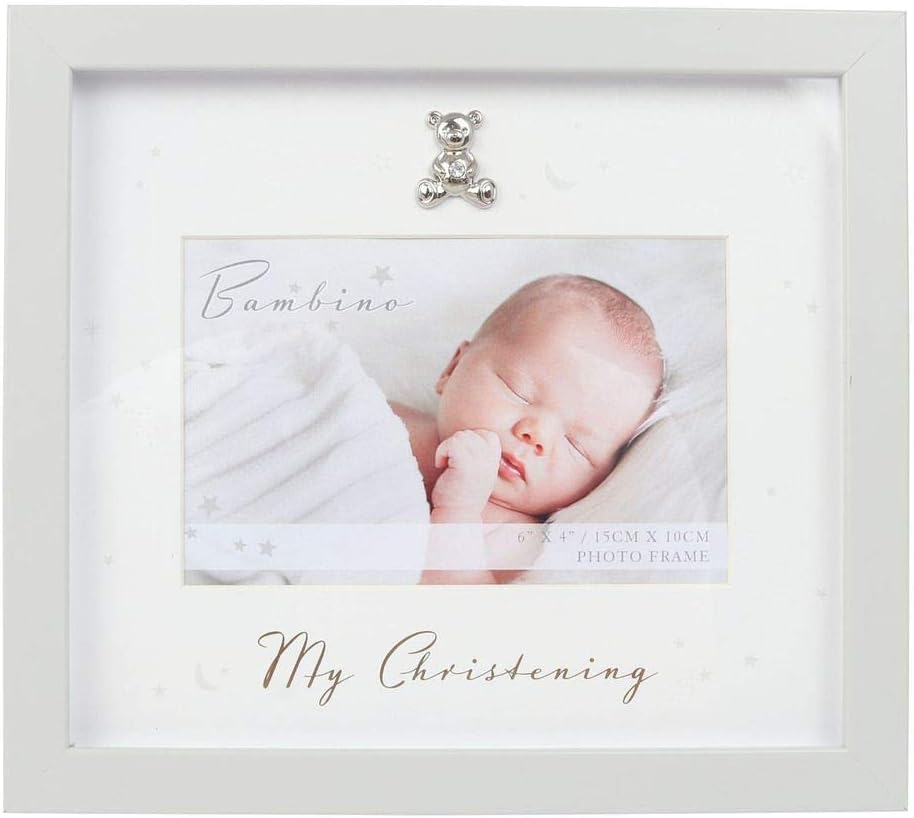 Juliana Bambino Unisex Grey Wood My Christening Photo Frame, 6'' x 4'' Keepsake Gift Landscape Picture