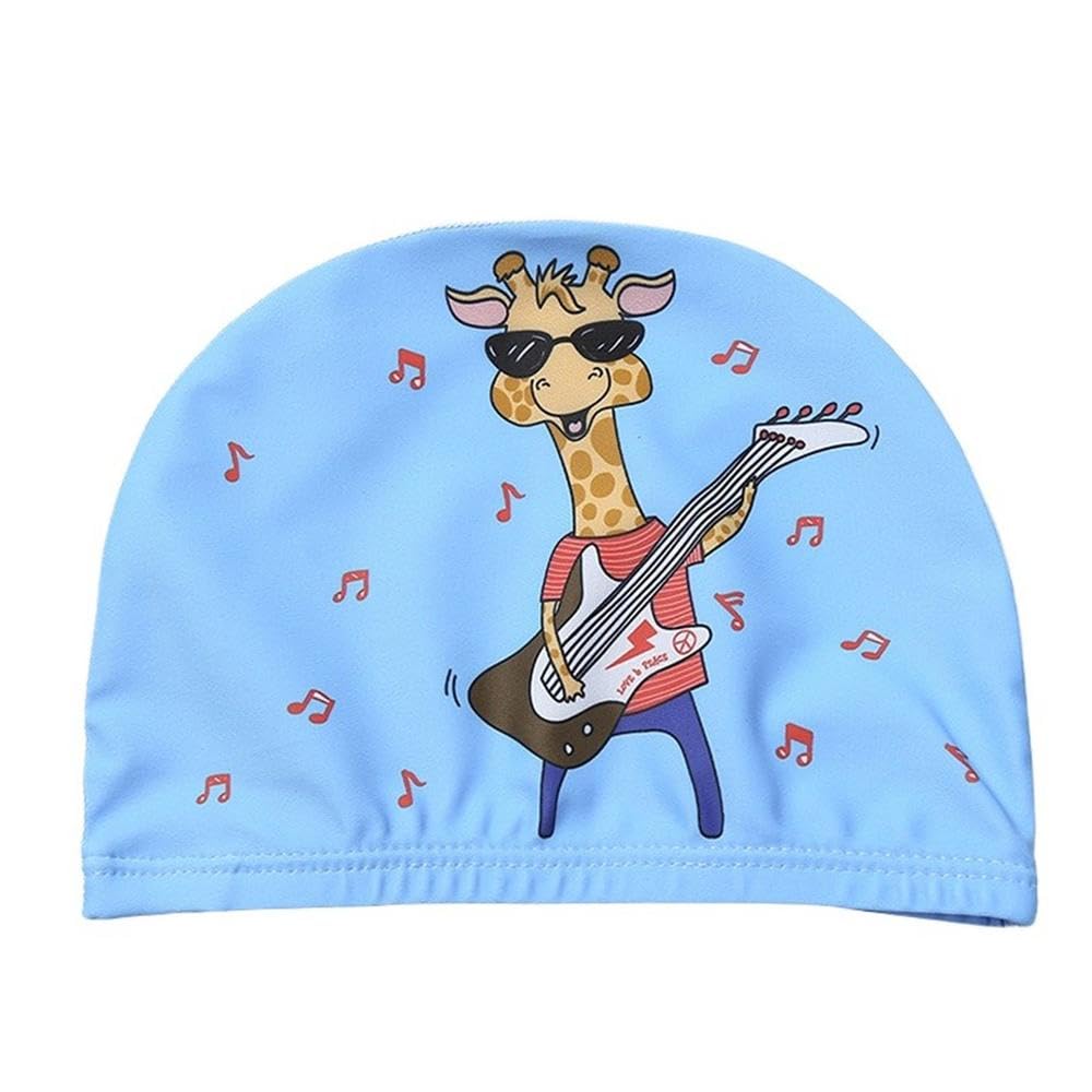 GIVBRO Kids Swimming Cap Elastic Fabric Swimming Hat Cartoon Giraffe Printed Swim Cap for Long Short Hair Girls Boys Kids Teens Children