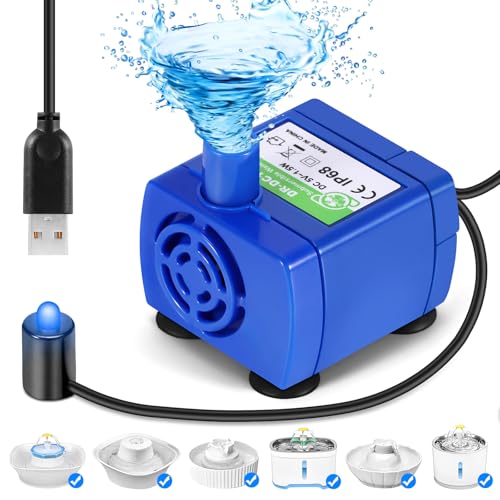 Cat Water Fountain, Ultra Quiet Fountain Cat Bowl with Water Level Window & LED Light, Automatic Pet Drinking Fountain with 1 Carbon Filter (Replacement Pump, 2.4 L)