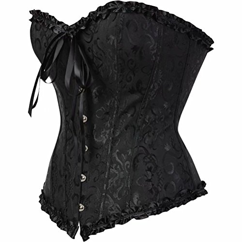 Corset Top Bustiers Floral With Lace Trim Overbust Waist Cincher Plus Size Womens Black S #TOP1