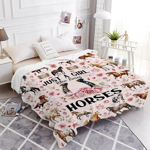 Horse Blanket for Girls Women,Just A Girl Who Loves Horses Flannel Blanket Gifts,Ultra Soft Pink Flowers Throw Decor for Bed Couch Living Room，40"x50"-Kids/Throw Size - image 7