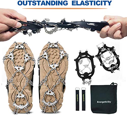 EnergeticSky 24 Spikes Crampons Ice Cleats Traction Snow Grips for Boots Shoes,Anti-Slip Stainless Steel Spikes,Microspikes for Hiking Fishing Walking Climbing Jogging Mountaineering.