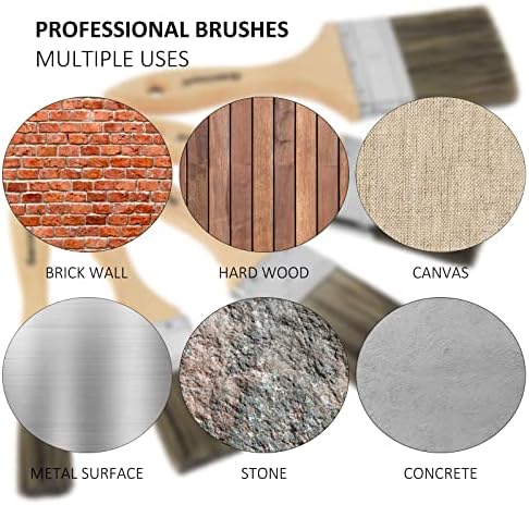 Genixart Double Thick Chip Paint Brush Set, Wood Stain Brushes for Painting Walls and Fence Staining, Wooden Handle Masonry Paintbrush for Varnish, Paste and Gesso (5 Pack Assorted Sizes) - 5