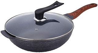 OQHAIR Sartén Antiadherente de Piedra Maifan para el hogar, sartén Wok, Cocina de inducción, Estufa de Gas, sartén para Cocina para el hogar (Olla de 32 cm con Tapa)