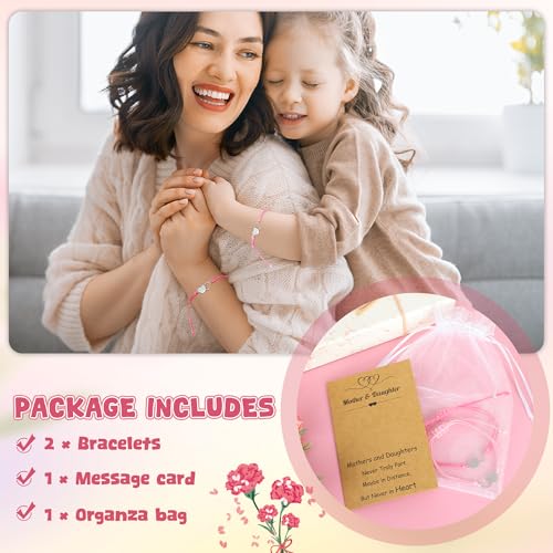 Image of EOBOH Mother's Day Gift Bracelets, Mother's Day Bracelets Adjustable Hearts Mother Daughter with Card, Love Mothers Day Gifts for Grandma Daughter Accessories