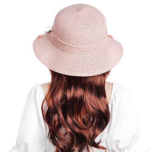 Miayon Summer Straw Hat Bag Set Woven Wide Brim Sun Beach Hats With Shoulder Bag Outdoor Outfit Set For Girls Kids Pink #TOP5