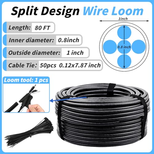 Oleitodh 80 ft 1 in OD Split Wire Loom Tubing, with 50 Ties & Tool by Oleitodh - Used condition - Image 2