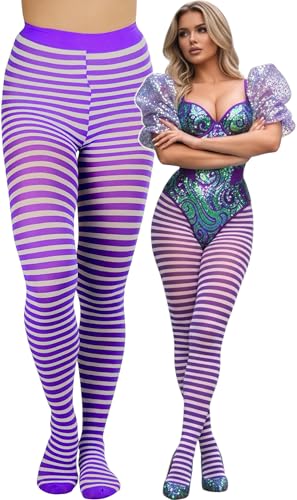 Image of ToBeInStyle Women's Thin Horizontal Stripe Opaque Tights Pantyhose - Regular or Plus