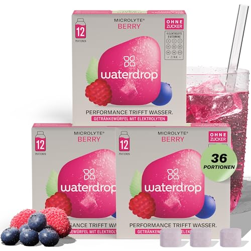 waterdrop® Microlyte Set BERRY - Elektrolyte ohne Zucker - 36 Waterdrop Drop Würfel - Elektrolyte & Vitamine - Getränk zur besseren Wasseraufnahme im Alltag & Sport - zuckerfrei, kalorienfrei & vegan 1