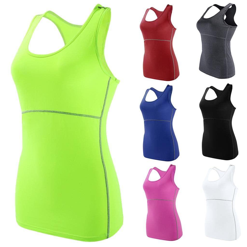Women Sports Vest Yoga Fitness Running T-Shirt Top Grey M-image-13