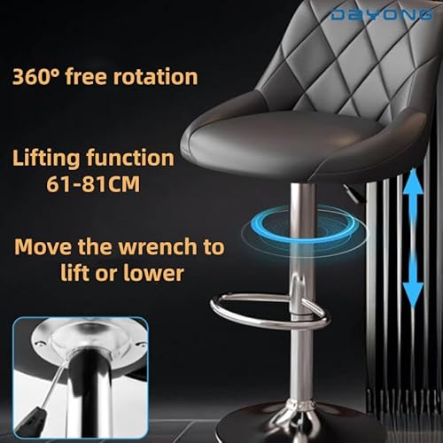 DAYONG Modern Bar Stools, Counter Swivel Bar Chair, Adjustable Breakfast Stools, High Stool with Back and Footrest for Home Restaurant Cafes Bars Kitchen. (black)