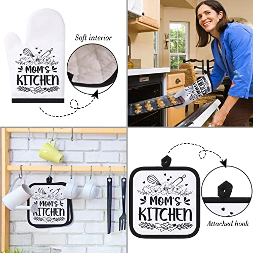 Gandeer 5 Pieces Mom Kitchen Set Includes 2 Pieces Mom Dish Towels, 2 Pieces Mom Oven Pads Pot Holder, Mom Oven Mitt Nana Mom Aunt Gift For Home Birthday Kitchen Cooking Baking Grilling (Mom Style) #TOP3
