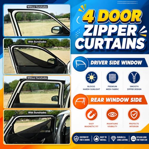 Image of Able Dotnet Car Magnetic Sun Shade Curtains 4 Door with Zipper for TATA Harrier Type-I Set of 4 Pcs (2019 to 2024 Model)