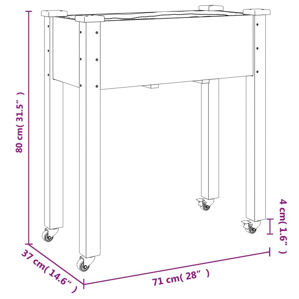 Fioriera con Ruote e Fodera Legno Massello Abete 71x37x80 cm | Vaso rialzato per orto e fiori su balcone o terrazzo, facile da spostare e ideale per giardinaggio domestico.