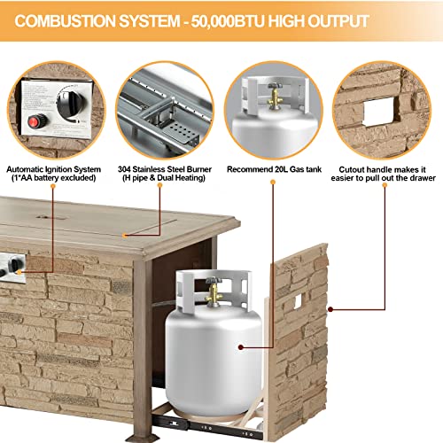 Vicluke-44-Inch-Aluminum-Propane-Fire-Pit-Table-with-Faux-Ledgestone-Hand-Painted-Table-Top-50000-BTU-Gas-Fire-Table-with-CSA-Certification-Wind-Guard-Waterproof-Cover-for-Outdoor-Patio-Brown