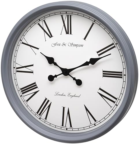 Fox and Simpson Grande Horloge Murale de 50 cm, Gris
