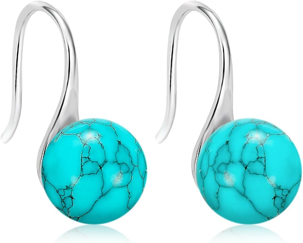 Genuine Gemstone Earrings for Women Drop 925 Sterling Silver Gemstone Ball Dangle Earring Jewelry for Her Wife Mother