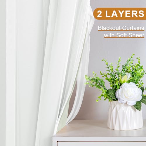 Image of DWCN Green Blackout Curtains with Sheer Overlay with Tiebacks 84 Inch Long