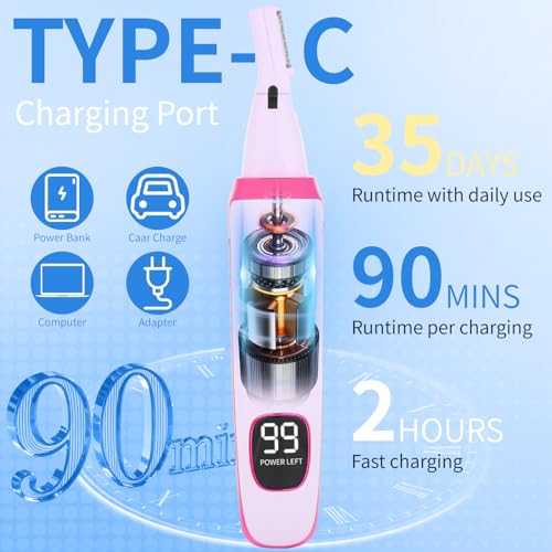 Image of Nose & Ear Hair Trimmer with LED Display for Men and Women, 2026 USB Rechargeable Facial Trimmer Clipper for Easy Cleansing, Portable Painless Grooming Kit (Purple)