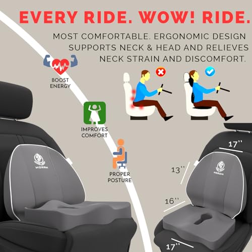 Image of MRRON Car Comfort Combo | Memory Foam Backrest & Wedge Seat Cushion Combo of 2 | Orthopedic Support for Back, Tailbone, Sciatica | Ergonomic Comfort for Car, Office| Posture Correction | Universal Fit