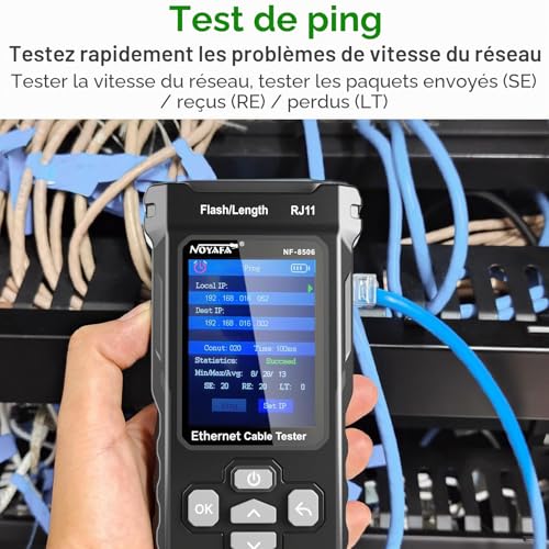 NOYAFA Testeur de réseau avec balayage IP, test PING et taux de commutation, cartographie des câbles réseau TDR, testeur de câbles Ethernet RJ11 RJ45 pour test PoE Cat5/Cat6, NF-8506 – vue 2