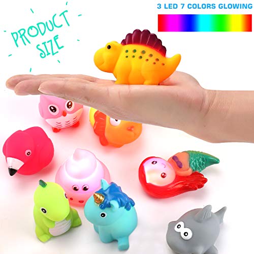 Bath Toys, 12 Pack Light Up Floating Rubber Animal Set | Flashing Color Changing Led Light In Water With Duck Mesh Storage Bag #TOP3
