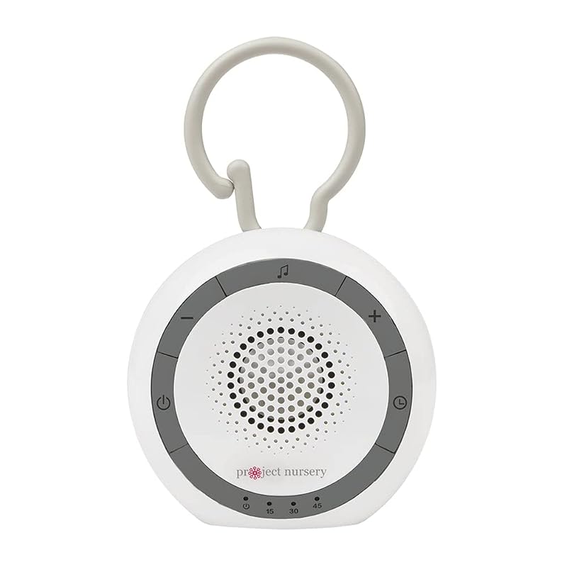 Project Nursery Portable Sound Soother for Baby, White Noise Sound Machine and Sleep Soother with 4 Natural Sounds and 2 Lullabies, Sleep Timer, Volume Control and Flexible Clip, White