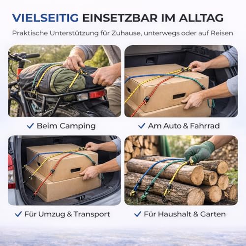 10er Expander mit Haken - Extra Starke Spanngummis - Gepäckspanner zur Befestigung - Spanngurte zur Ladungssicherung bei Transport - Autozubehör