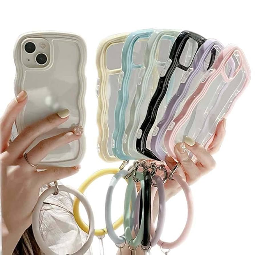 Amazon.co.jp: iPhone15用 ケース 手首に掛ける なみなみ 透明