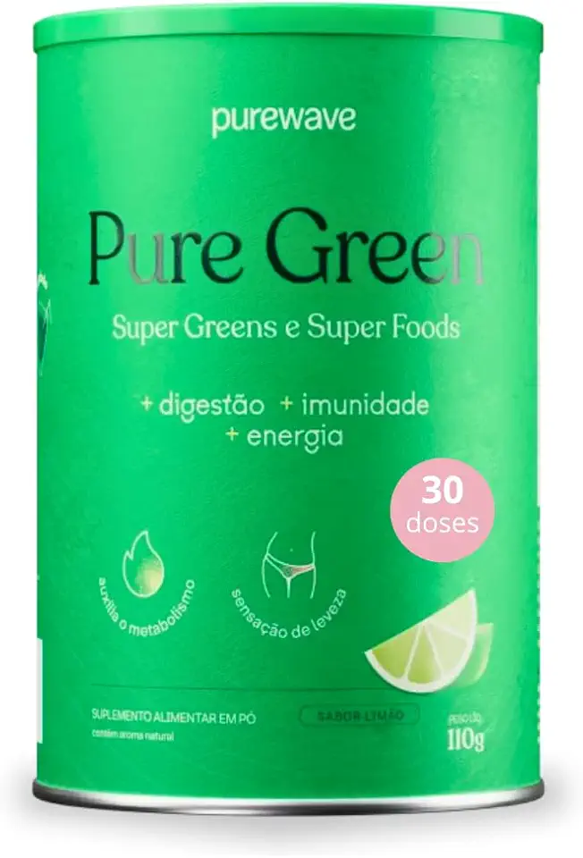 Pure Green Suco Verde em Pó Detox Natural Sabor Limão Purewave - 30 doses 150g - Para Inchaço e Saúde Intestinal