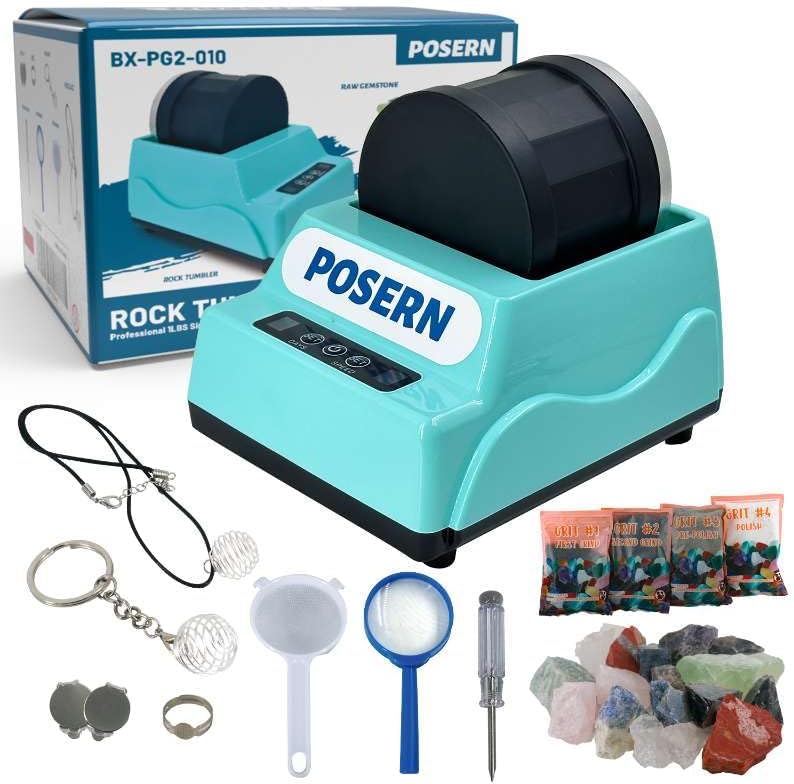Rock Tumbler Portable Size 1LB with Dual Control System-Complete Tumbling Kit with Grit, Rough Rocks and Tools- Great for Adult Tumbling Job and Kids' Geography Education