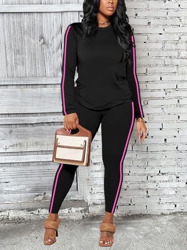 Women's 2 Piece Classic Striped Outfits Full Sleeve Lounge Long Sweatpants Jogger Matching Tracksuits Sports Sets2