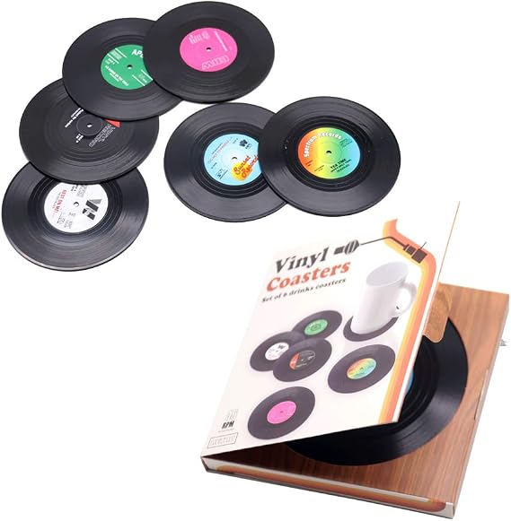 6 Pcs Black CD Record Coasters