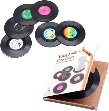 6 Pcs Black CD Record Coasters