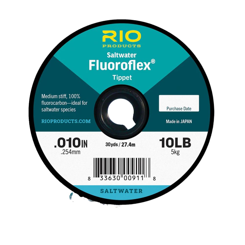 RIO Products Fluoroflex Saltwater Tippet – 100% Fluorocarbon, Medium-Stiff Leader Material for Saltwater Fly Fishing – Abrasion Resistant, Strong & Knot-Friendly – 30 yd Spool, 8–100 lb Sizes