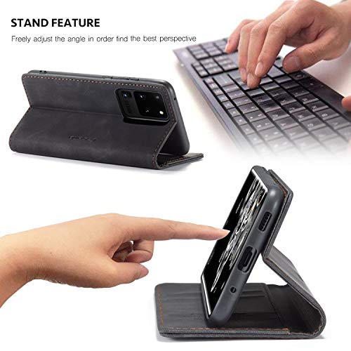 Sinianl Samsung Galaxy S20 Ultra Case, Galaxy S20 Ultra Leather Case, Vintage Wallet Case Book Folding Flip Case With Kickstand Card Holders Slots Protective Cover For Galaxy S20 Ultra Black #TOP3