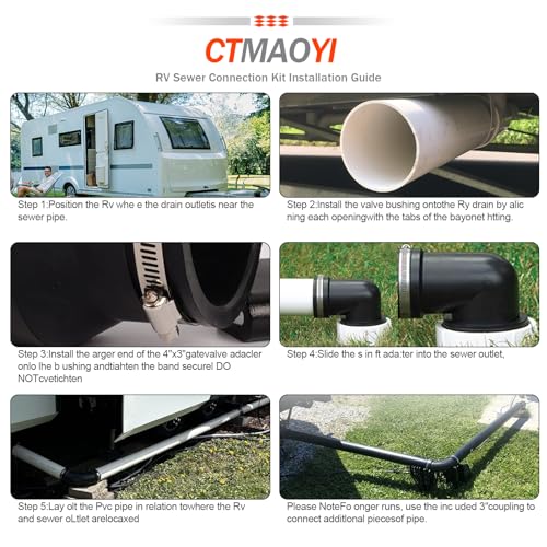 Image of RV PVC Sewer Kit - 7-Piece Complete Connection Set with Gate Valve & Storage Box, 3 inch Fittings, 3-in-1 Cleanout Adapter, Leak-Proof Camper Waste Plumbing Adapter