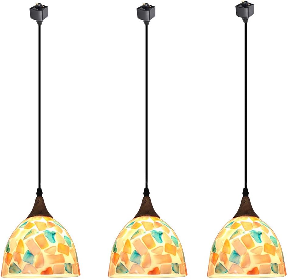 Kiven 3-Light H Style Track Mount Pendant Light，Hand Crafted Shell Glass Hanging Light for Kitchen Island,Dimmable