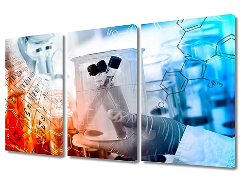 Image of Scientist and Test Tubes Laboratory Concept Framed Wall Art Chemical Equations and Periodic Table Pictures Wall Prints 3 Panels Prints for Wall Decor Stretched and Framed Ready to Hang (36 inch Wx24 H)