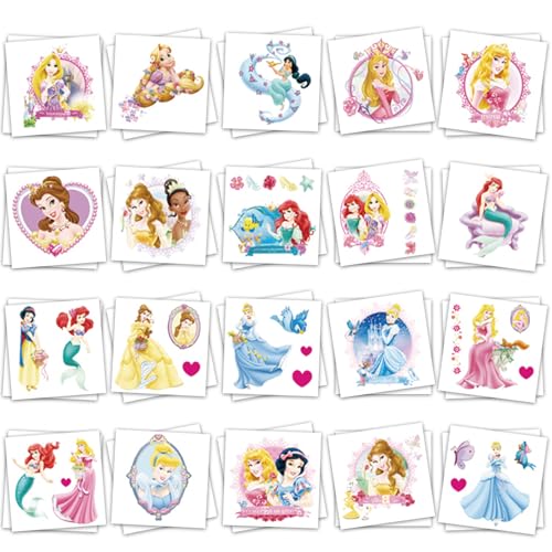 40 Sheets Cartoon Disney Princess Temporary Tattoos Birthday Themed Party Supplies Decoration Favors Cartoon Cute Princess Sticker for Kids Girls Home...