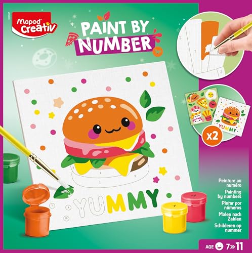 Maped CREATIV - Peinture au numéro - Kawai Food Salé - Activité de peinture pour Enfants -kit de peinture par numéros - Loisir créatif - Dès 7 Ans