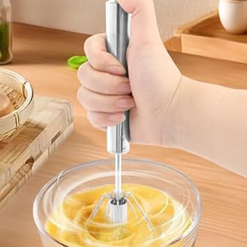 Semi-Automatic Hand Whisk Stainless Steel Manual Egg Beater for Coffee Froth & Batter - Compact Kitchen Mixer Tool Silver(Middle and Middle)