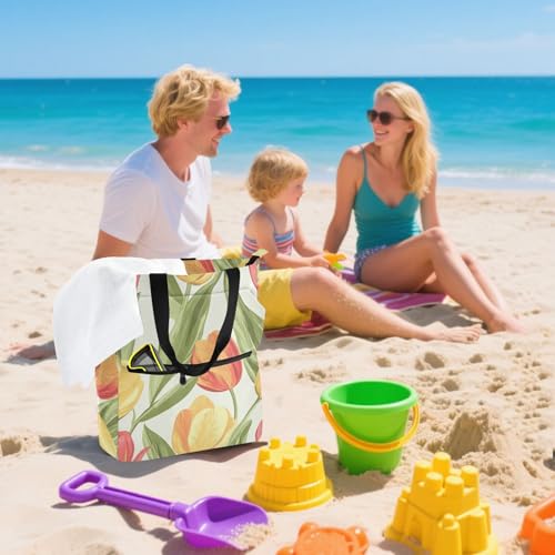 Bolsa de libros de tela retro y resistente en tonos primavera rosa y amarillo 7