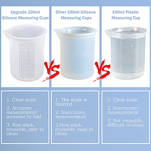 Moukiween 10Pcs Silicone Measuring Cups For Resin,100Ml Mixing Cups For Resin Diy Craft Jewelry Making Paint Pouring Cup, Non-Stick Clearer Precise Scale Reusable #TOP1