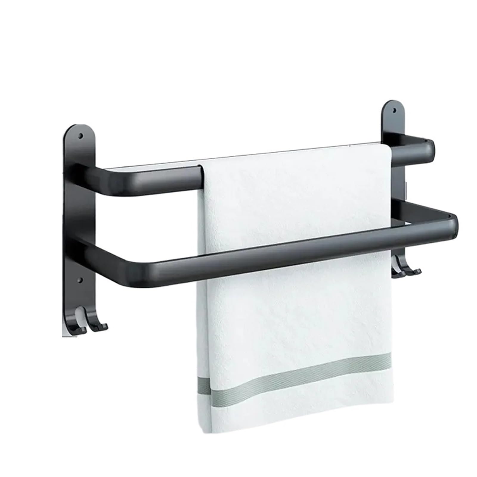 Aluminum Alloy Towel Rack With Hooks Wall Mount Storage Shelf Bathroom Accessories Holder(40cm-Double poles)